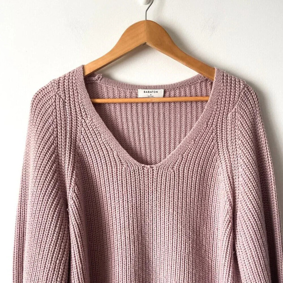 Aritzia Babaton Valadon Balloon Sleeve 100% Wool Knit Sweater Mauve Size  Small - Picture 3 of 7